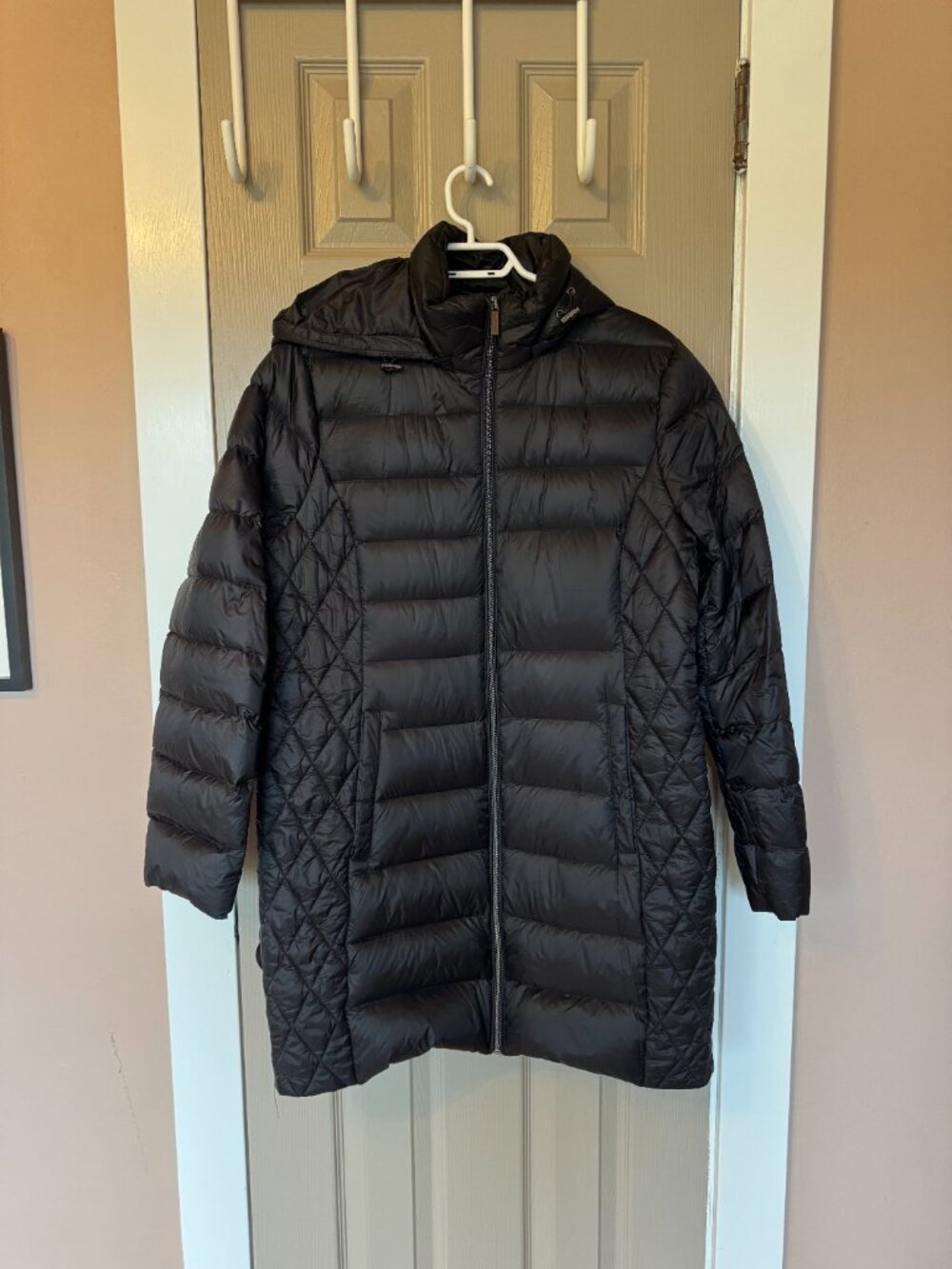 MICHAEL Michael Kors Black Down Puffer Coat Hooded Quilted Womens L
